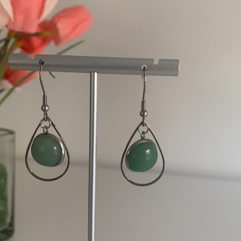 Green Aventurine Stone earrings, Handmade, NWT